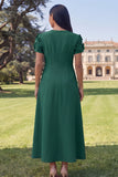 Butter Yellow A Line Round Neck Floral Maxi Wedding Guest Dress with Sleeves