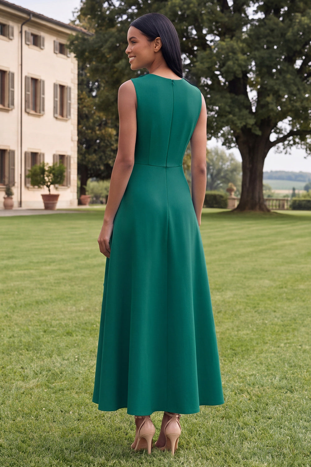 Hot Pink A Line Round Neck Floral Maxi Wedding Guest Dress