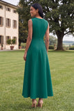 Hot Pink A Line Round Neck Floral Maxi Wedding Guest Dress