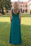 Hot Pink A Line Boat Neck Floral Long Wedding Guest Dress