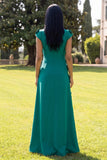 Butter Yellow A Line Round Neck Floral Long Wedding Guest Dress with Sleeves
