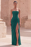 Light Pink Sheath Ruched Long Prom Dress with Slit