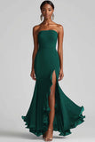 Strapless Chiffon Long Sheath Black Tie Dress with Slit