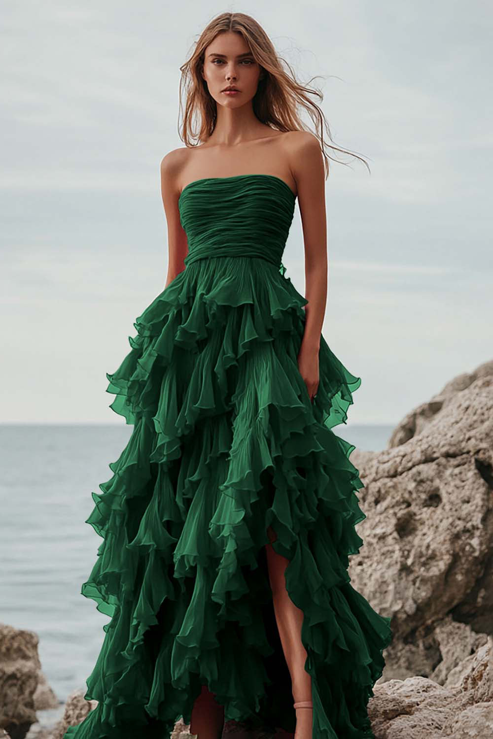 ZAPAKASA Women Fuchsia Tulle Long Prom Dress with Ruffles A Line Strapless Ruched Tiered Formal Dress ZAPAKASA Women Fuchsia Tulle Long Prom Dress with Ruffles A Line Strapless Ruched Tiered Formal Dress