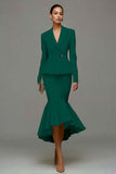 Ivory Satin Notched Lapel 2 Piece Midi Business Suits with Ruffles