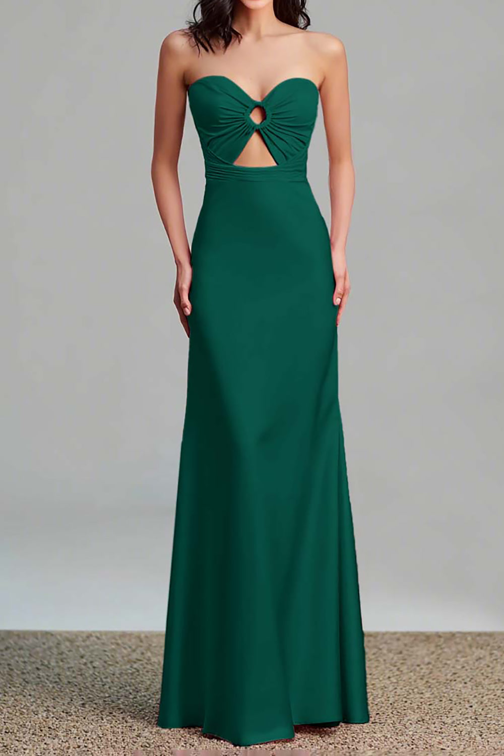 Pink Strapless Keyhole Long Satin Bridesmaid Dress