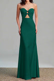 Pink Strapless Keyhole Long Satin Bridesmaid Dress