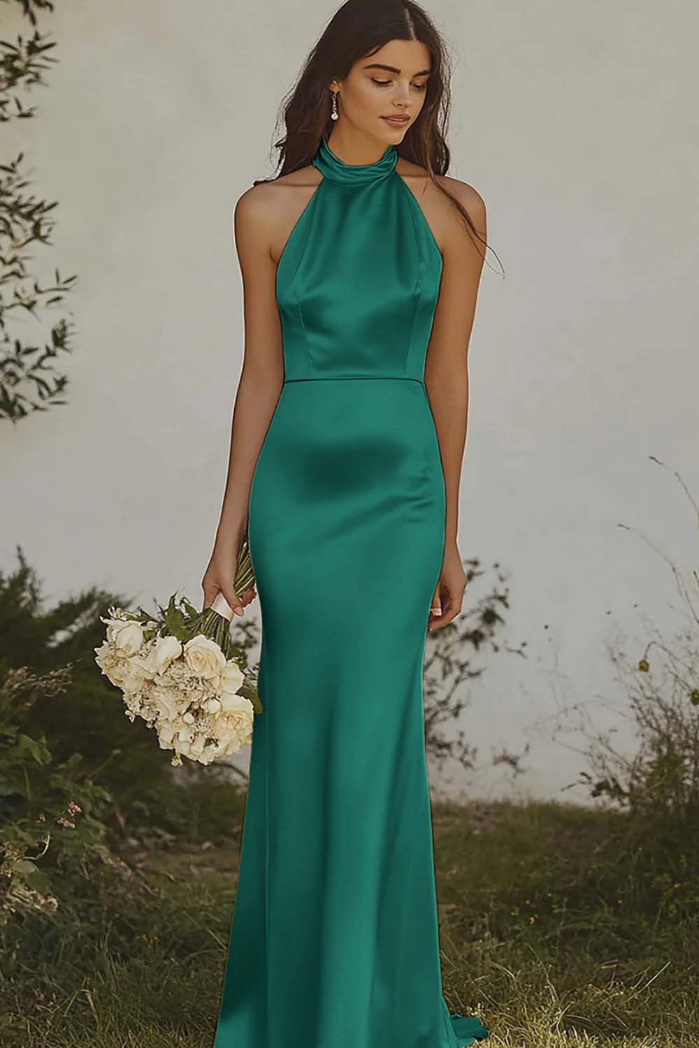 ZAPAKASA Women Mermaid Light Yellow Satin Bridesmaid Dress Halter Backless Long Wedding Guest Dress ZAPAKASA Women Mermaid Light Yellow Satin Bridesmaid Dress Halter Backless Long Wedding Guest Dress