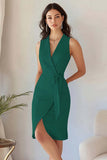 Sky Blue Satin Bodycon V-Neck Sleeveless Short Work Blazer Dress