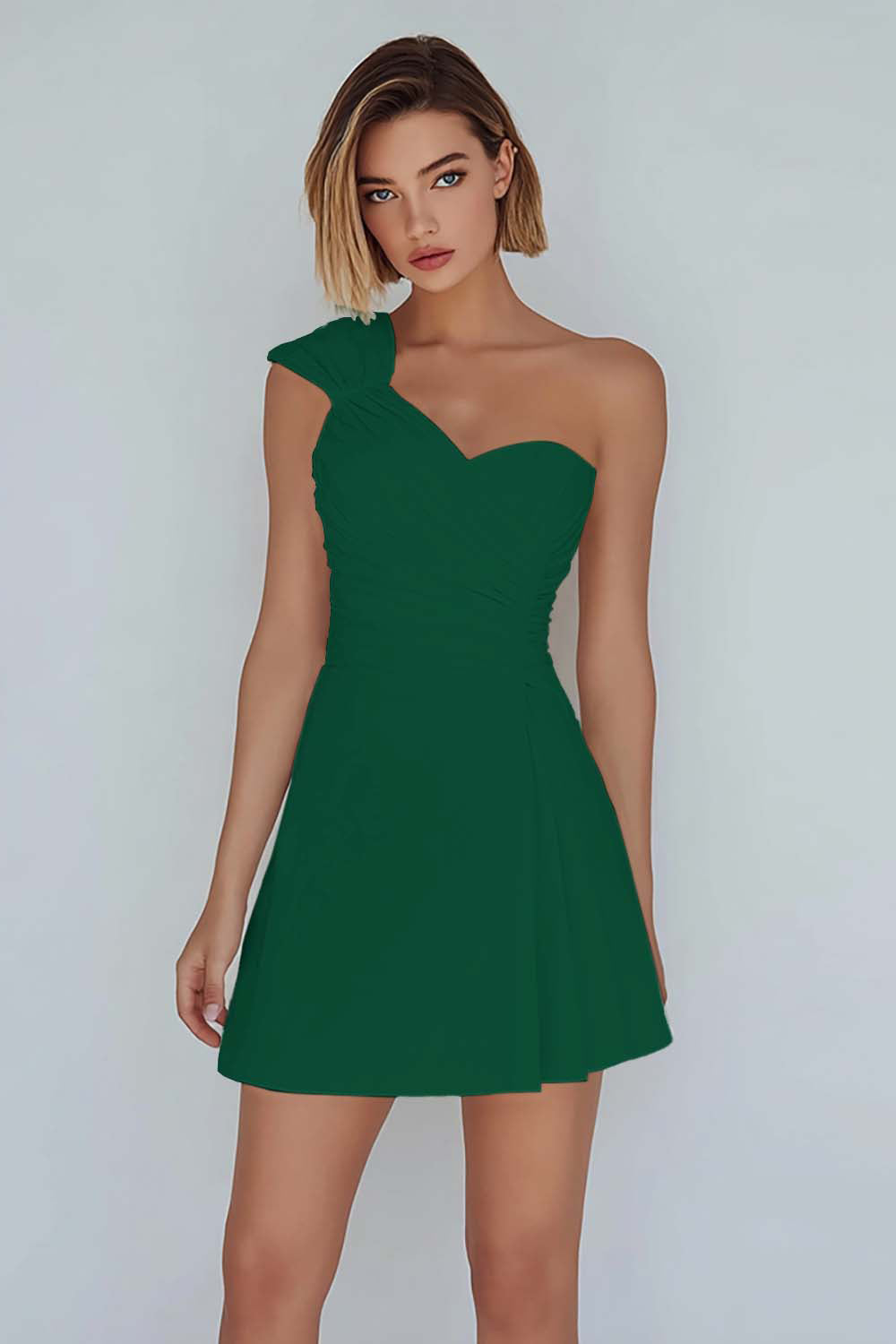dark green graduation dress short WEDTREND Women White Graduation Dress Off The Shoulder A Line Satin Ruffled  Grad Ceremony Dress main image 0