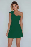 Ivory One Shoulder Satin Ruched Short A-Line Graduation Dress