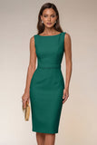 Navy Boat Neck Pencil Short Work Dress