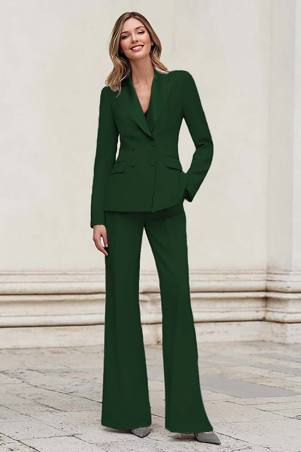 Silver Notched Lapel Double Breasted 2 Piece Women Prom Suits