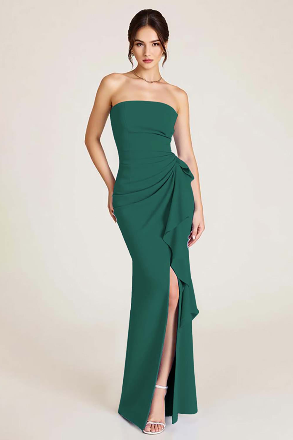 Sky Blue Square Neck Long Sheath Wedding Guest Dress with Slit