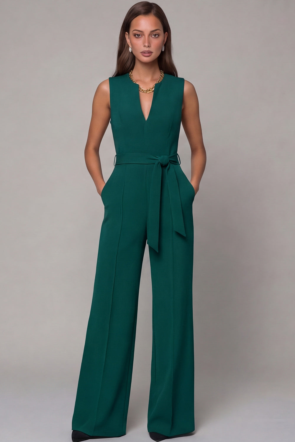 Navy Satin Slim Fit Work Jumpsuits with Pockets