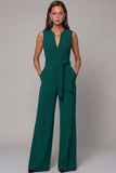 Navy Satin Slim Fit Work Jumpsuits with Pockets