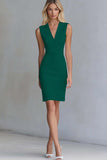 Bodycon Ivory Satin V-Neck Short Work Dress