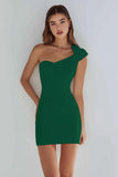 Ivory Satin One Shoulder Short Tight Graduation Dress
