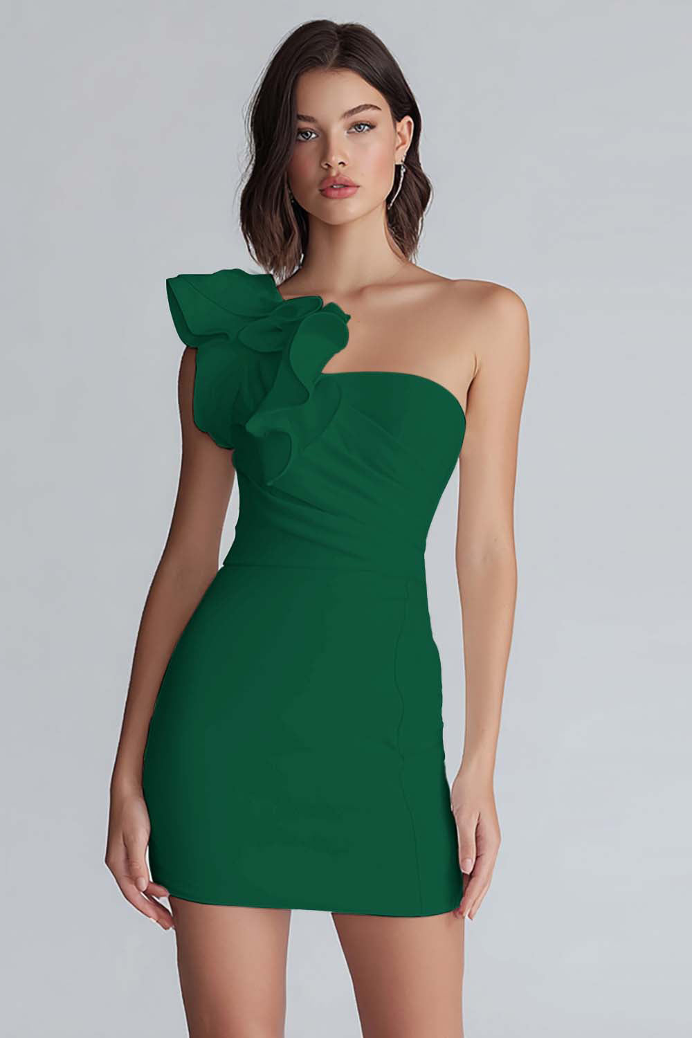 Ivory One Shoulder Satin Short Tight Graduation Dress