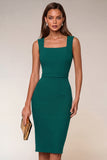 Square Neck Knee Length Navy Pencil Work Dress