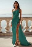 Ivory Chiffon One Shoulder Beach Maxi Engagement Dress with Slit