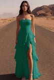 Ivory Strapless A Line Maxi Beach Wedding Dress with Ruffles