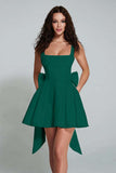 Simple Sky Blue Square Neck A Line Short Homecoming Dress with Bow