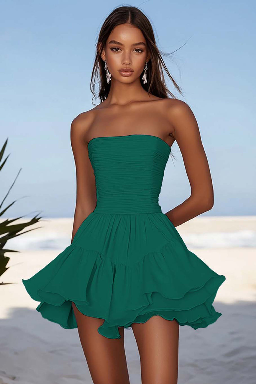 Sky Blue Strapless Chiffon Short Graduation Dress with Ruffles