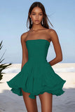 Sky Blue Strapless Chiffon Short Graduation Dress with Ruffles