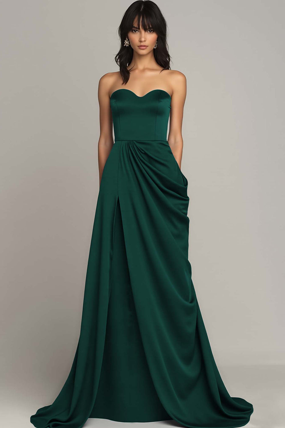 Zapakasa Women Black Satin Long Formal Dress with Slit Sweetheart A Line Ruched Evening Dress Zapakasa Women Black Satin Long Formal Dress with Slit Sweetheart A Line Ruched Evening Dress