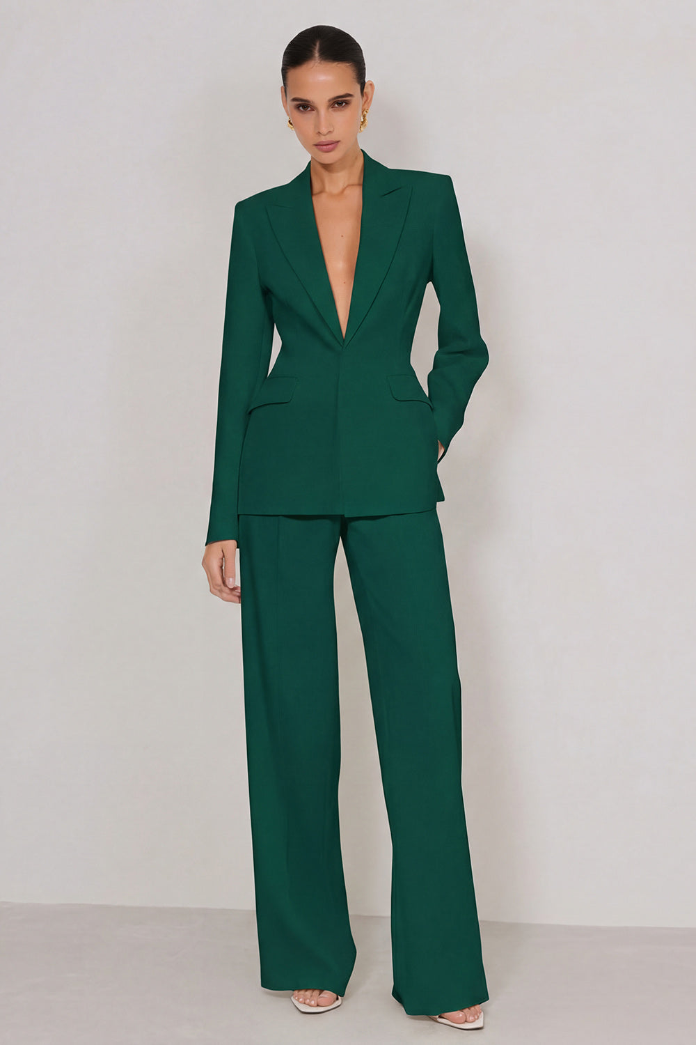 2 Piece Ivory Peak Lapel Long Sleeves Business Suits