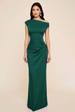 Plum Sheath Ruched Satin Asymmetrical Long Formal Dress