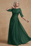 Dusty Sage Bateau Neck A Line Long Mother of the Bride Dress with Sleeves