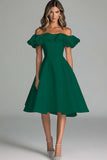 A Line White Satin Off the Shoulder Short Graduation Dress with Ruffles