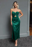 Dark Green Sweetheart Sheath Satin Long Formal Dress