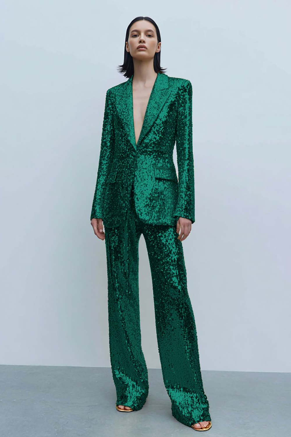 2 Piece Sparkly Gold Sequins Women Prom Suits with Pockets