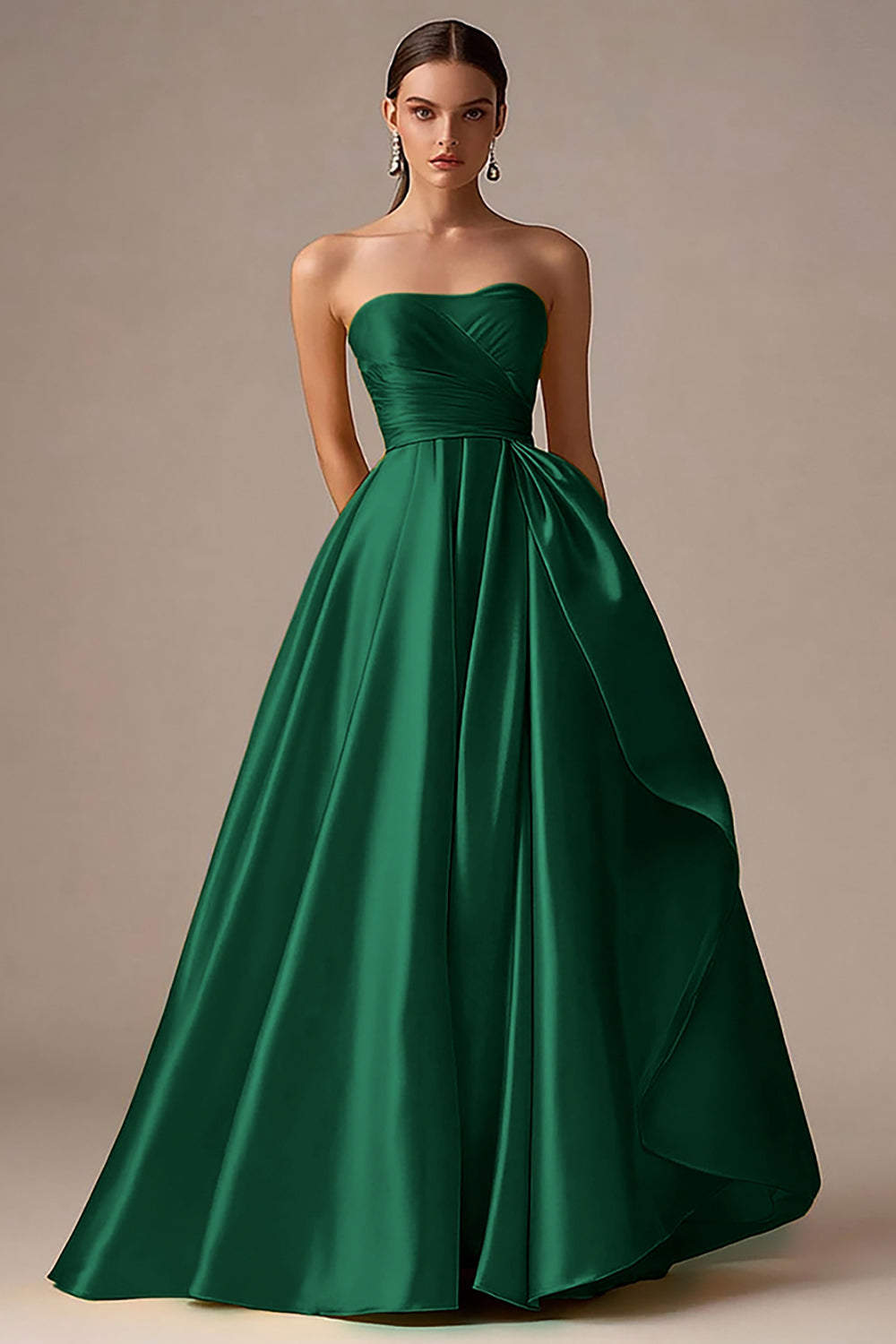 Ball Gown Yellow Strapless Pleated Long Prom Dress