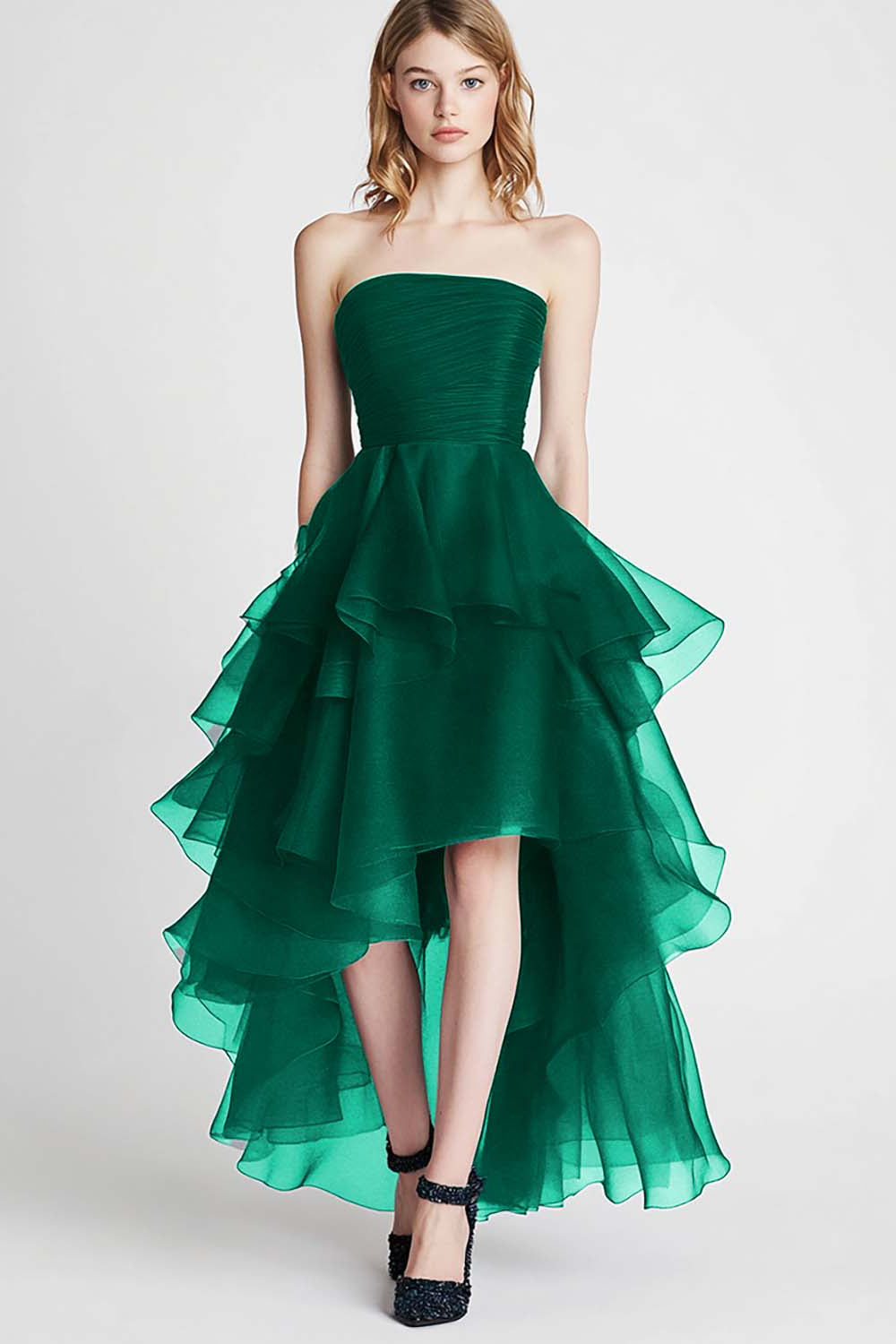 ZAPAKASA Women Navy A Line Tulle Tiered Formal Dress High Low Strapless Asymmetrical Pleated Ruched Prom Dress ZAPAKASA Women Navy A Line Tulle Tiered Formal Dress High Low Strapless Asymmetrical Pleated Ruched Prom Dress