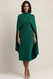 Burgundy High Neck Sheath Knee-Length Formal Dress with Shawl