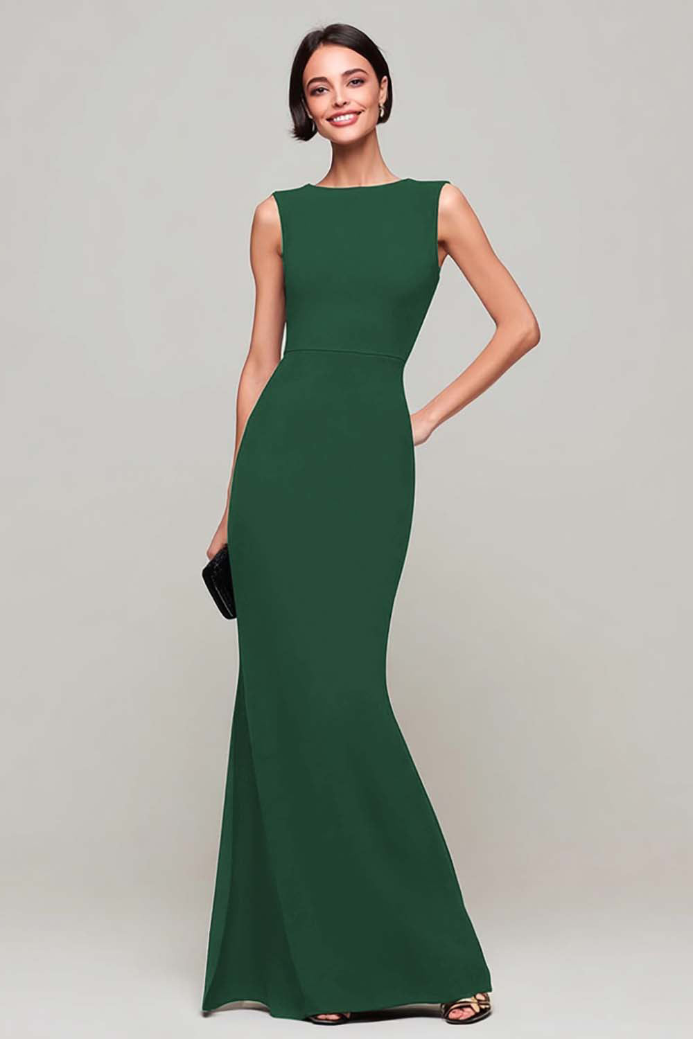 Simple Black Boat Neck Mermaid Long Formal Dress