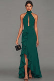 Long Black High Neck Formal Dress with Ruffles
