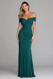 Terracotta Off the Shoulder Mermaid Ruched Long Formal Dress