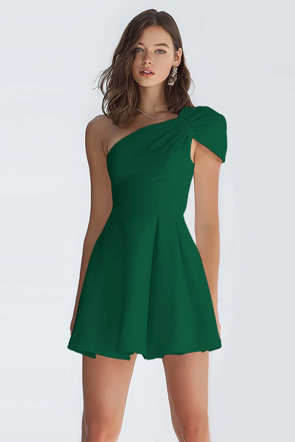 Simple Ivory Satin One Shoulder Short A-Line Graduation Dress