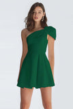 Simple Ivory Satin One Shoulder Short A-Line Graduation Dress