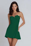 Ivory Strapless Satin Ruched Short A-Line Graduation Dress