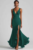 Black Mermaid Chiffon V Neck Long Formal Dress with Slit