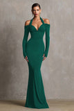 Burgundy Mermaid Halter Long Sleeves Long Formal Dress