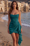 Ivory Ruched Bodycon Strapless Ruched Short Graduation Dress with Sash