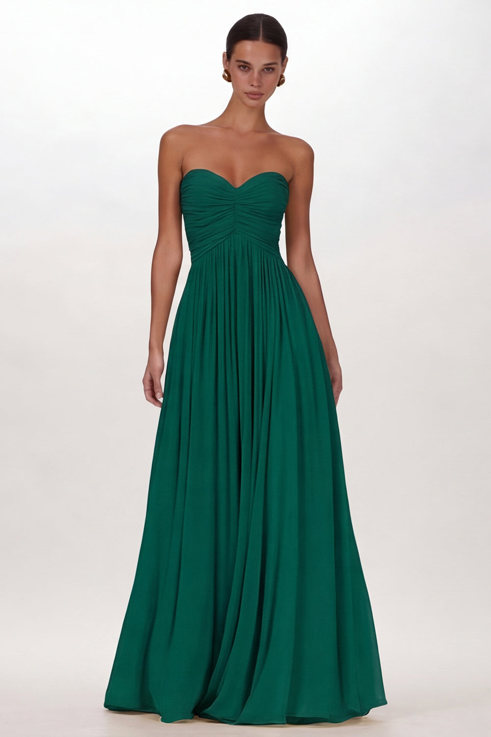 Yellow Chiffon Pleated A Line Sweetheart Long Formal Dress