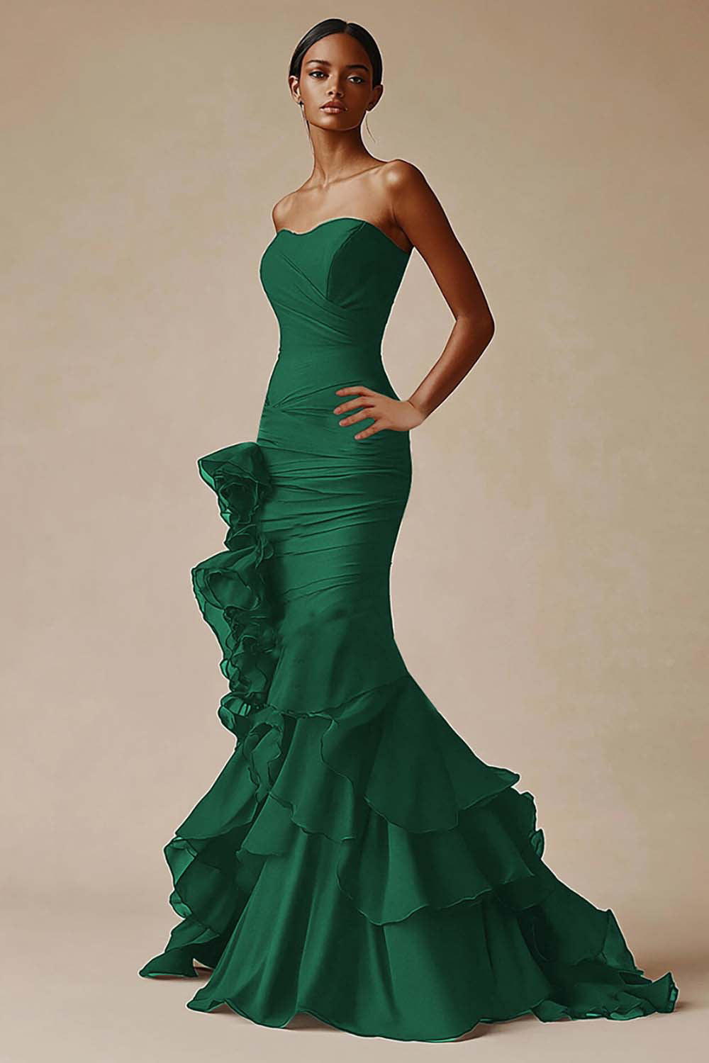 Sweetheart Mermaid Tiered Long Black Tie Dress with Ruffles